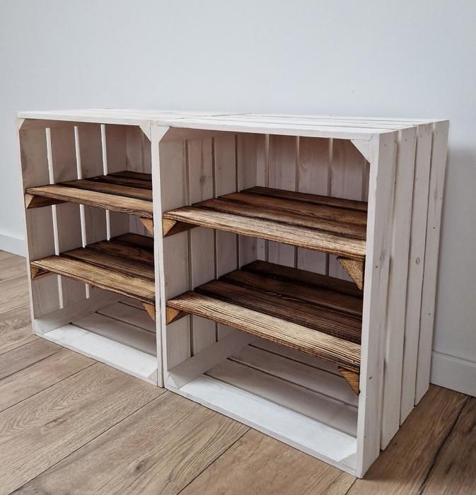 Caisse bois - PYXIDAS - Caisses avec 2 courtes étagères - 50x40x30 cm - Lot de 2 - Effet Brûlé