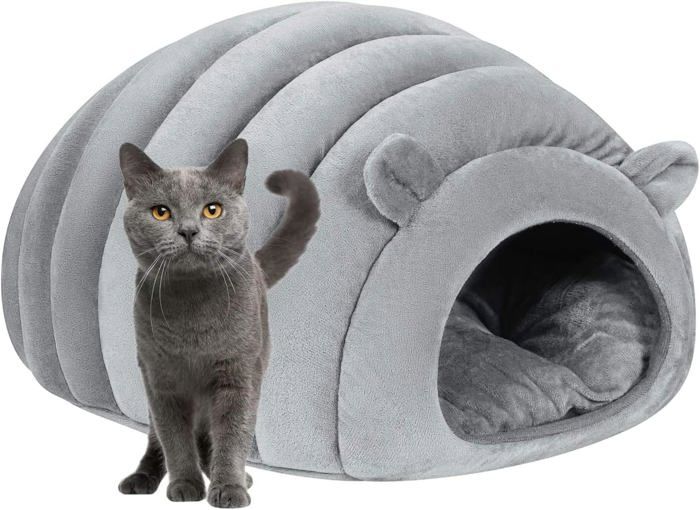 Comparer les prix de Niche Douillette pour Chat – Lit Dôme Moelleux avec Coussin Amovible pour Chiots et Petits Animaux