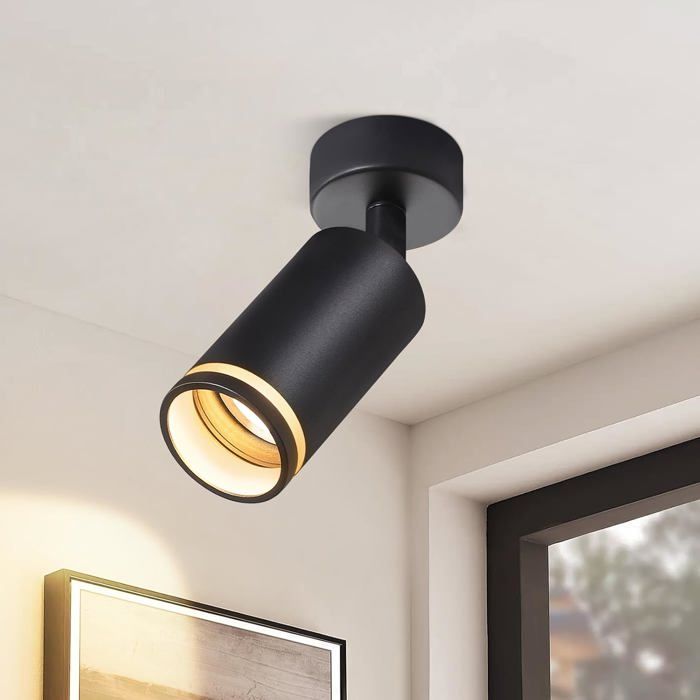 Homefire Spot de plafond noir 1 ampoule lampe de couloir plafonnier moderne spot GU10 spots orientable plafonnier intérieur métal