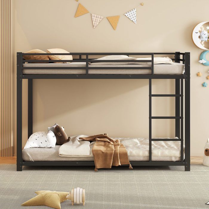 Lits superposés denfant 2 places 90*200 en fer de forme classique Lit Metal Noir