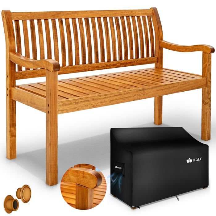 tillvex® Banc de Jardin 125cm Marron clair en Bois avec Couverture Banquette 2-3 Places max. 320kg Terrasse Patio Balcon