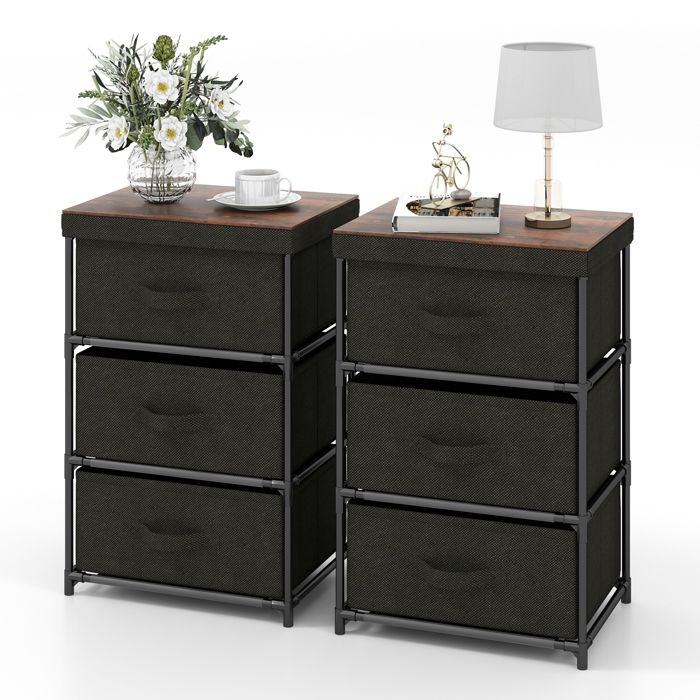 COSTWAY Lot de 2 Commode 3 Tiroirs en Tissu 40 x 30 x 62 cm Table de Chevet avec Cadre en Métal pour Chambre Industriel Noir COSTWAY Lot de 2 Commode 3 Tiroirs en Tissu 40 x 30 x 62 cm Table de Chevet avec Cadre en Métal pour Chambre Industriel Noir