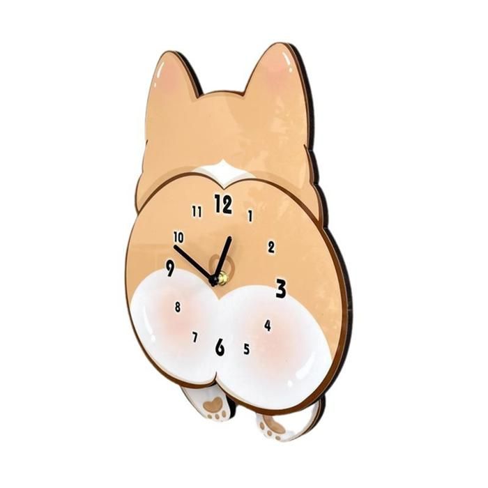 Horloge à Bascule pour Chambre à Coucher et Salon Motif Chien de Dessin Animé Horloge Murale Silencieuse et Mignonne