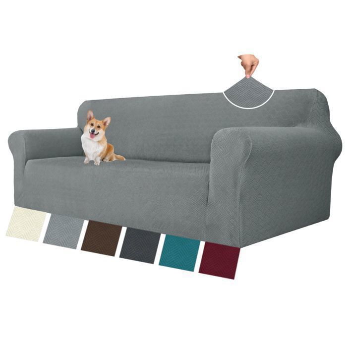 Extensible Housse De Canapé 3 Places Universelle Housse Canapé avec Accoudoirs Sofa Cover Lavable Antidérapante Gris Clair