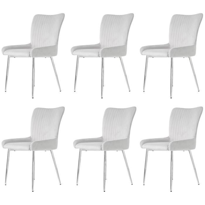 Lot de 6 Chaises de Salle à Manger en Velours Gris - Pieds Métal Argent Lot de 6 Chaises de Salle à Manger en Velours Gris - Pieds Métal Argent