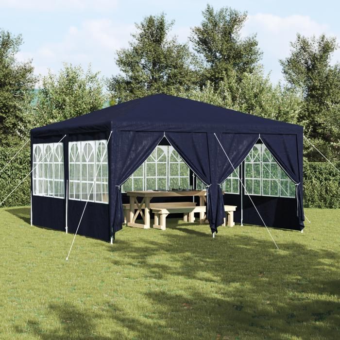 Tente de fête avec 8 parois latérales bleues 4x4 m PE