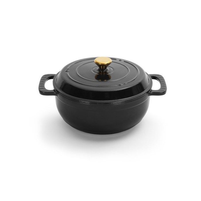 Cocotte - ALIGHTUP - En fonte acier émaillé - Contient deux gants en silicone - Ronde - Noir- 28cm