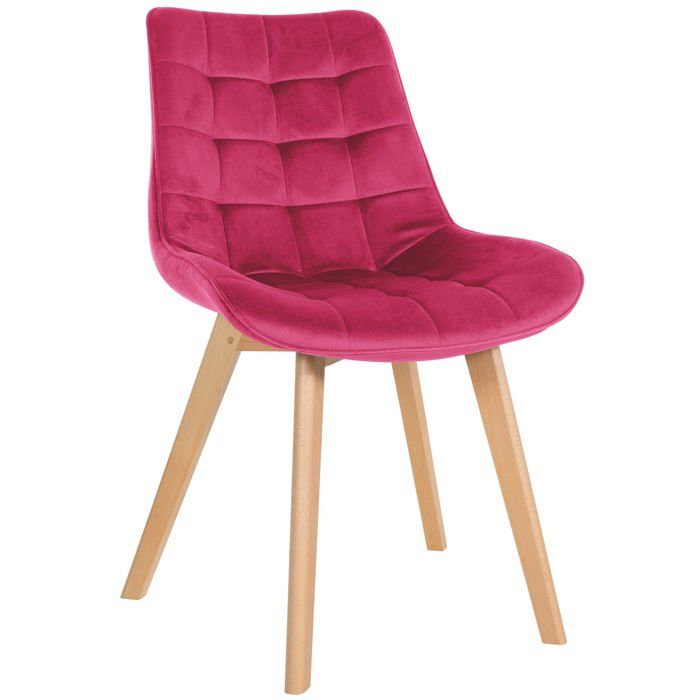 Chaise de salle a manger x1 style scandinave motif matelasse en velours rouge cadre en bois 10_0007130
