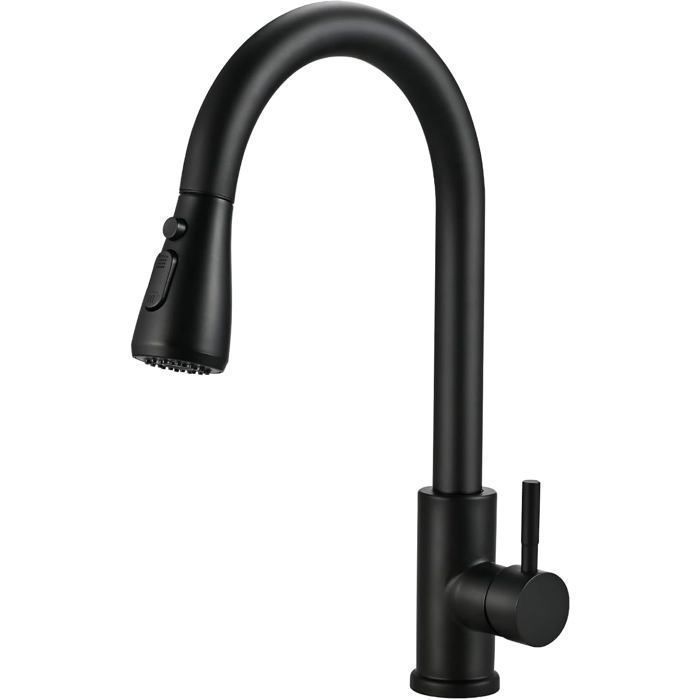 Robinet Cuisine Noir avec Douchette ExtensibleMitigeur Pivotant 360° 2 Modes de PulvérisationAcier Inoxydable