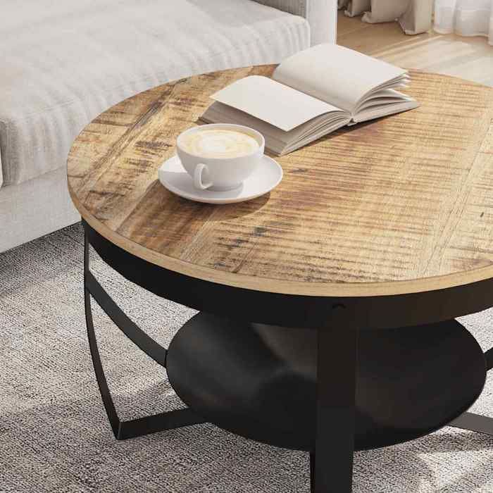 Table basse ronde en bois de manguier - vidaxl - Ø68x43 cm - Bois de manguier brut - Finition naturelle - Base en fer