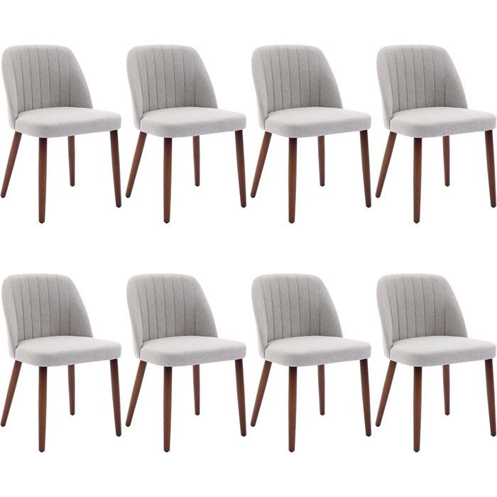 Lot de 8 Chaises de Salle à Manger Chaise de Cuisine Chaise de salon Dossier en Tissu et Pieds en Bois gris