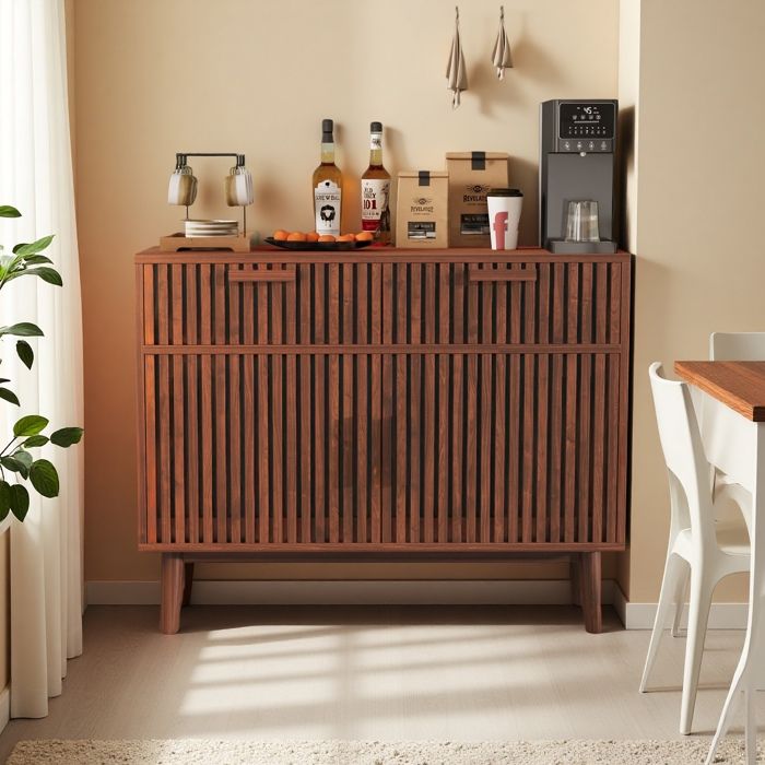 Buffet bas avec 2 portes 2 tiroirs Buffet de salon Meuble de rangement Panneaux de particules 100x35x80 cm Couleur noyer