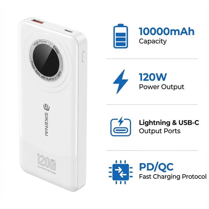 BATTERIE EXTERNE -SIKENAI-10000mAh 120 W POWER BANK POUR TELEPHONE-Charge rapide avec protocole complet