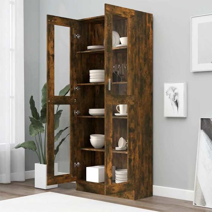 Bibliothèque SOLOMOON CHIC Armoire à vitrine - Meuble de salon - Chêne fumé 825x305x185 cm Bois ingénierie BB232