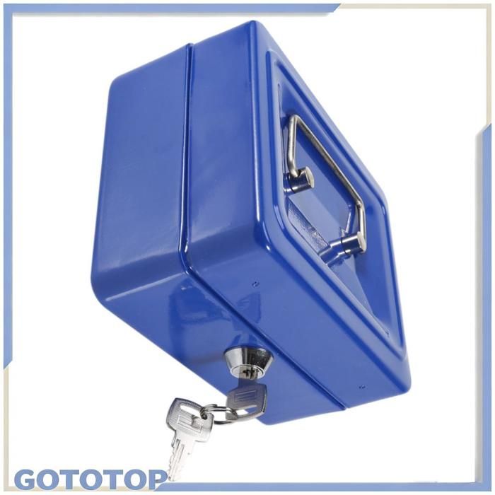 GOTOTOP coffre-fort de voyage Coffre-fort Portable avec 2 clés ignifuge antivol boîtier de sécurité meuble bac Bleu