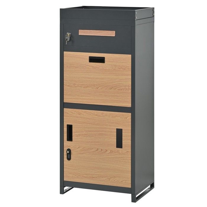 Boîte Aux Lettres Pour Colis Avec Serrure À Combinaison Parterre De Fleurs Intégré Rangement Verrouillable Gris Bois 50x37x118.5cm