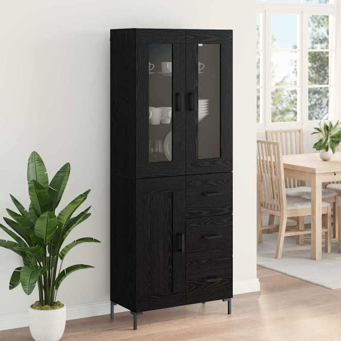 2026 dété@ Lot de 2 Haut Armoire Contemporain - Highboard/Commode haute - avec tiroir Chêne noir - Bois dingénierie LH9672
