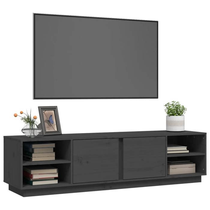 Cabinet TV - Gris - Meuble TV pour Télévision - 1 PC - Gris 156x40x40 cm Bois de pin massif T828