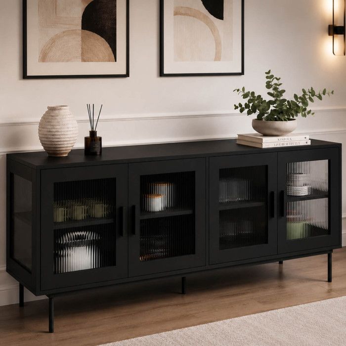 ID MARKET buffet ZINEB 4 portes 140 cm Vitré noir