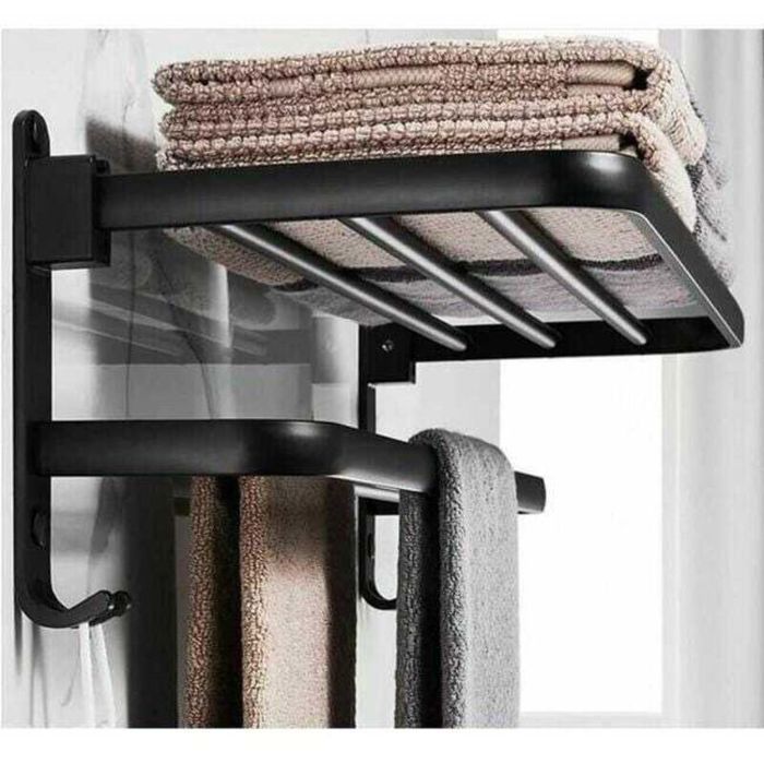 Porte Serviettes Salle de Bains Étagère de Rangement Pliable Montée Espace aluminium Porte Serviette Salle de Bain Mural (50cm