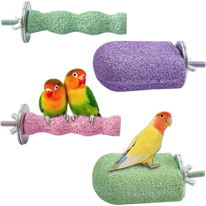 Ensemble de 4 pierres à bec pour oiseaux - Perchoir pour cage à perroquet - Repos pour oiseaux - Bâtonnet pour aiguiser les griffes