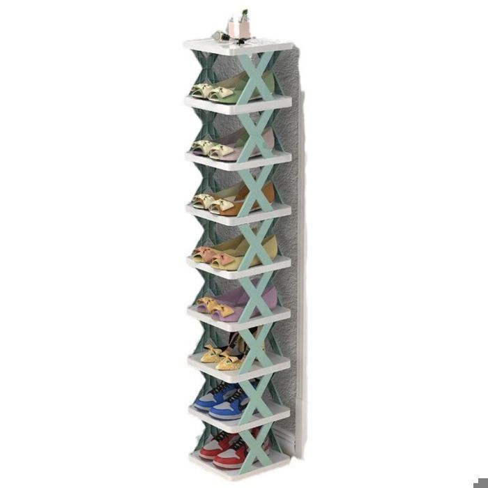 Meuble à chaussures Porte - chaussures pliant en plastique facile - Vert，9 couches