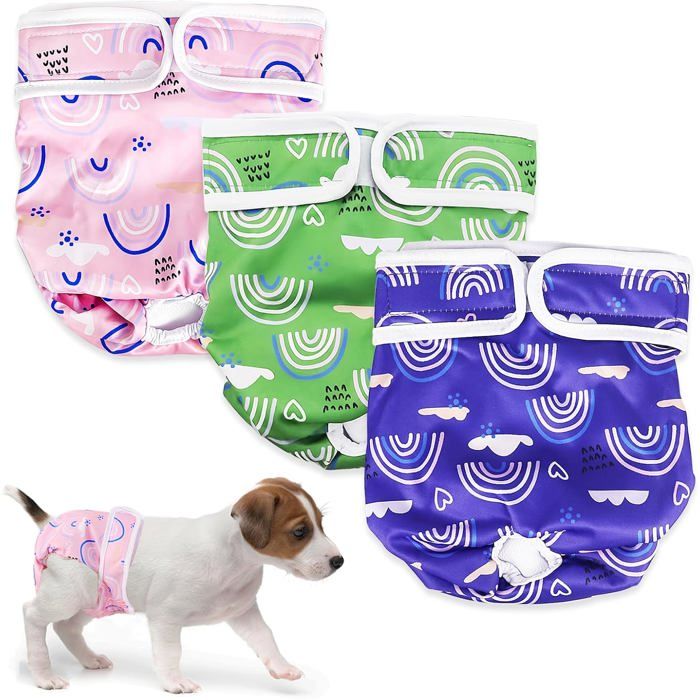 Lot de 3 couches chien lavable culotte reusable pour chiennes en chaleur taille M confortable durable