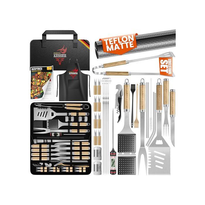 Lot de 37 ustensiles de barbecue en acier inoxydable avec