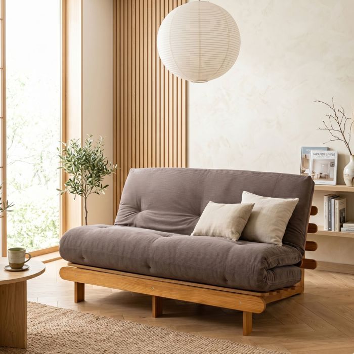 Ensemble structure et matelas futon 140x200 cm coton ferme velours côtelé chocolat Terre de Nuit Ensemble structure et matelas futon 140x200 cm coton ferme velours côtelé chocolat Terre de Nuit
