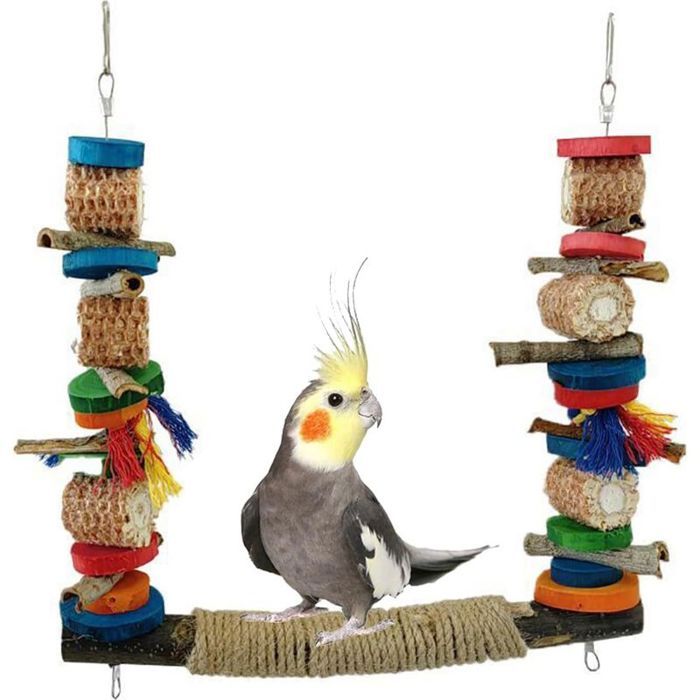 Balançoire en bois pour oiseaux - Jouet à mâcher pour perruches perruches calopsittes (Style-A)
