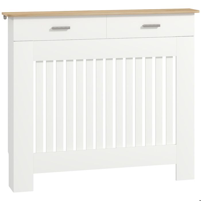 LIA Armoire à thermosifon à lattes anti-renversement avec tiroir de rangement en bois 112x19x97 cm blanc
