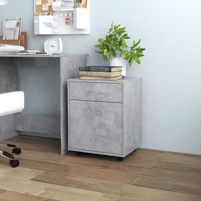 823148 Armoire à Roulettes Gris Béton 45 x 38 x 54 cm en bois dingénierie avec 1 porte 1 tiroir et classement documents pour Burea