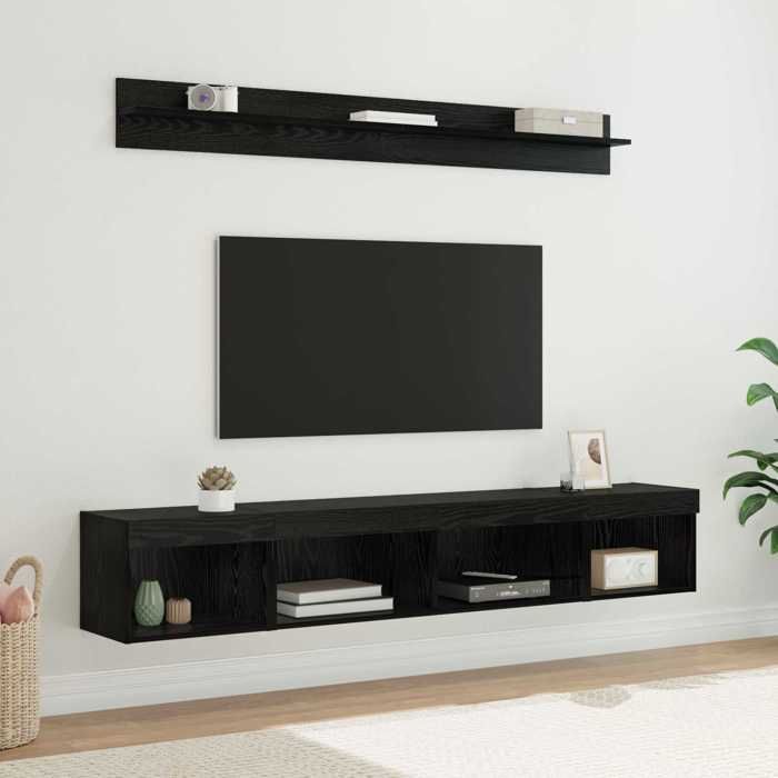 Ensemble Armoires-HIFI mural (Lot de 5) - Meuble TV suspendu - Grande espace - Chêne noir Bois dingénierie(3 parcel) T6666