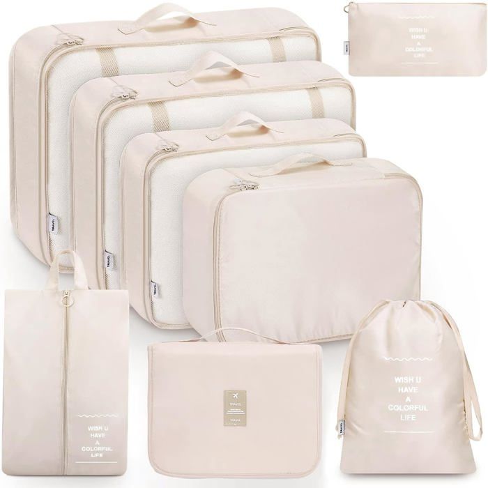 Packing cubes 8/6 pièces organiseur valise voyage sacs rangement vêtements système pratique pour vacances