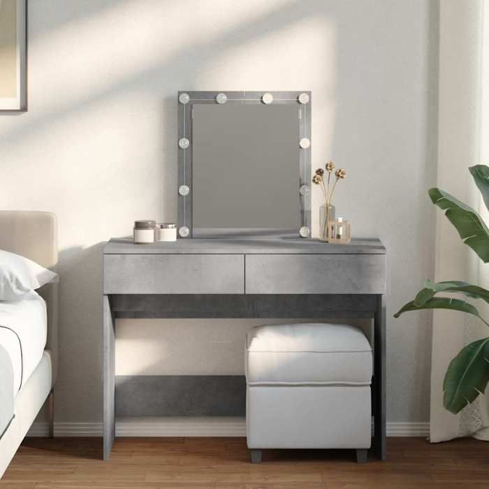 vidaXL Coiffeuse LED gris béton 100x40x130 cm éclairage intégré grand meuble maquillage design industriel