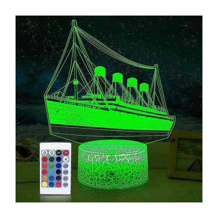 Veilleuse Titanic pour enfants lampe maquette de bateau 3D à illusion doptique 16 couleurs changeantes lampe de chevet pour