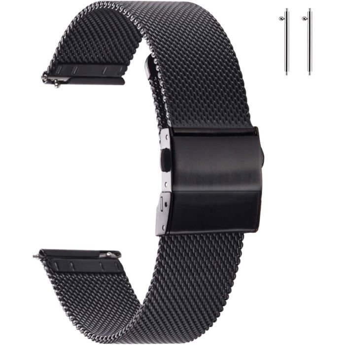 Bracelet de Montre en Maille d’Acier Inoxydable à Dégagement Rapide pour Homme Femme 14/16/18/20/22 mm