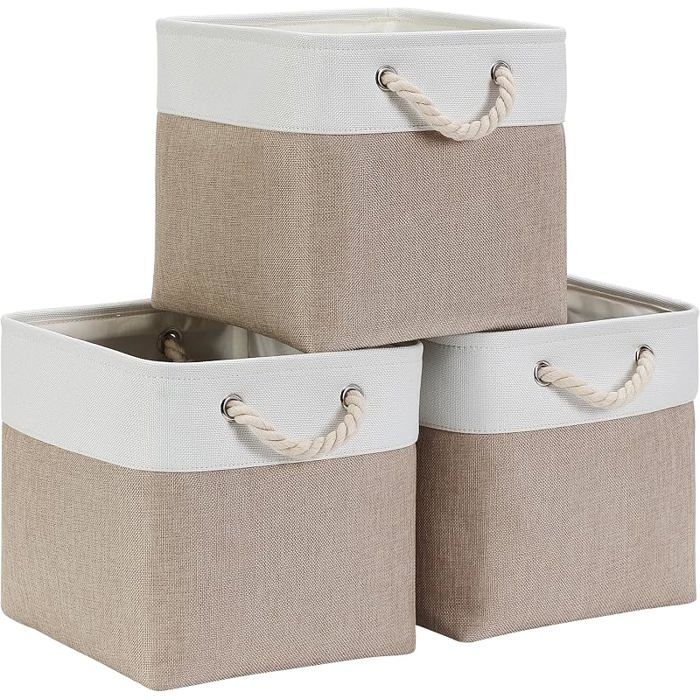 Boîtes de rangement Cube 25x25x25cm Kaki Cir Bnc 3Pcs Panier de rangement repliable pour armoires et 3 25x25x2 BOITE DE RANGEMENT