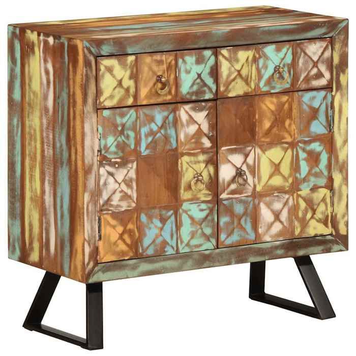 Buffet à tiroir multicolore 70x35x70 cm bois de récupération&1_3213