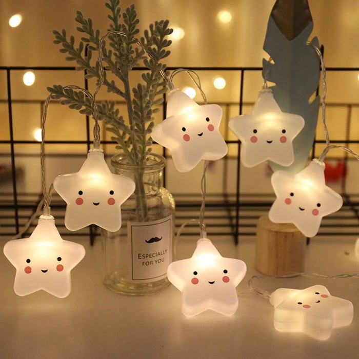 Bébé enfants mignon lampe chambre lumière couloir déco petite veilleuse Halloween noël vacances chaîne lumières 10LED 1.5m(Étoile)