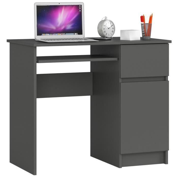 Bureau dordinateur AKORD droit PIKSEL Gris Graphite 90 cm 1 porte 1 tiroir façade Gris Graphite 3 étagères 90x50x77 cm
