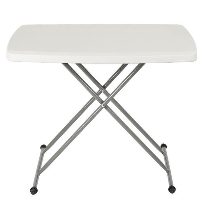 Table Pliable en HDPE - Casnely - Hauteur Réglable - Blanc
