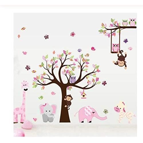 Animaux De Bande Dessinée Zoo Hibou Papillon Singe Stickers Muraux Pour