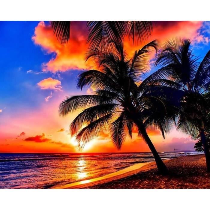Kit Complet Peinture Diamant 5D Coucher De Soleil – Toile 40x50 Cm, Diamants Ronds – Loisir Créatif Adultes/enfants