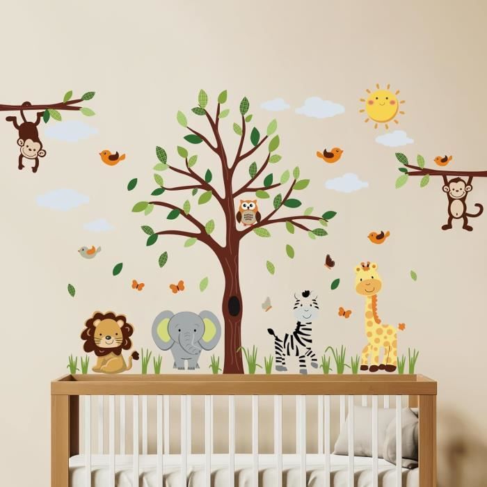 Stickers Muraux Animaux Forêt Autocollants Muraux Grand Arbre Sticker