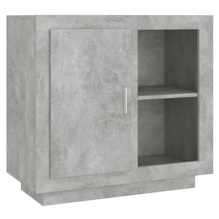 Buffet bas - Meuble de salon - Gris béton - 80x40x75 cm - 2 portes - Design contemporain