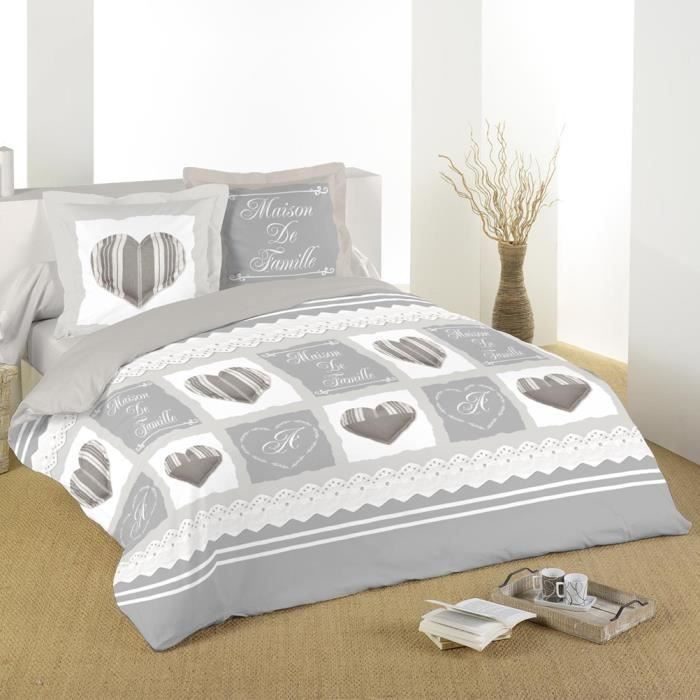 Coton LOVELY CASA WOODLOVE Housse DE Couette Gris 240x220 cm