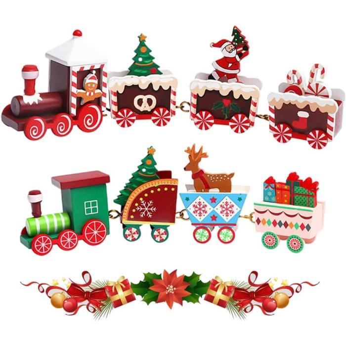 Train de Noël en Bois 2 Pièces Mini Train en Bois Décoration De Train De Noël Mini Train