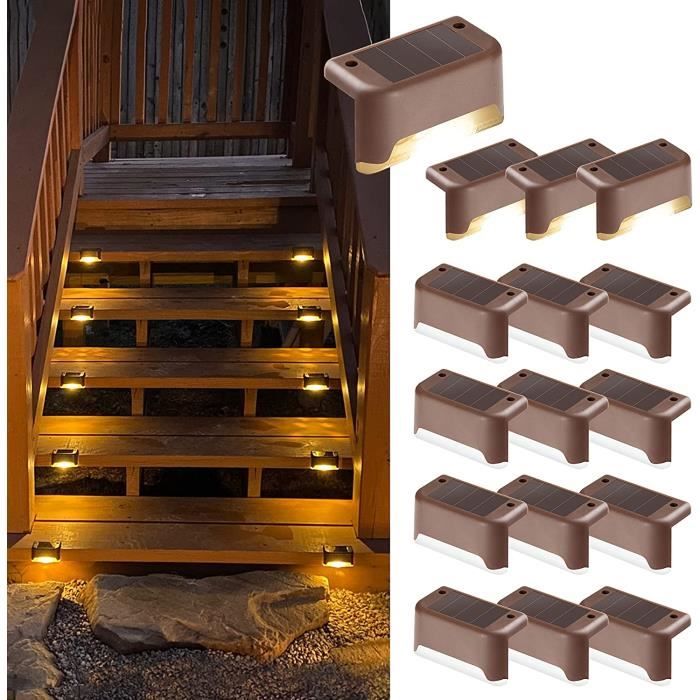 Lot de 16 lampes solaires d'extérieur pour escalier - Étanche - Éclairage LED pour escalier extérieur, marches, clôture, cour,[837]