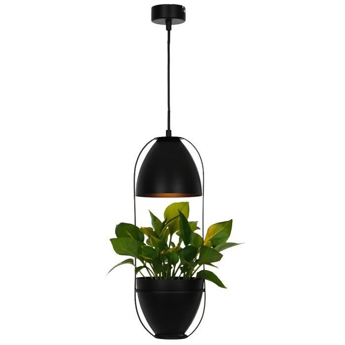 Suspension porte plante - Décoratif - Métal noir - Compatible LED - H: 150 cm - L: 12 cm
